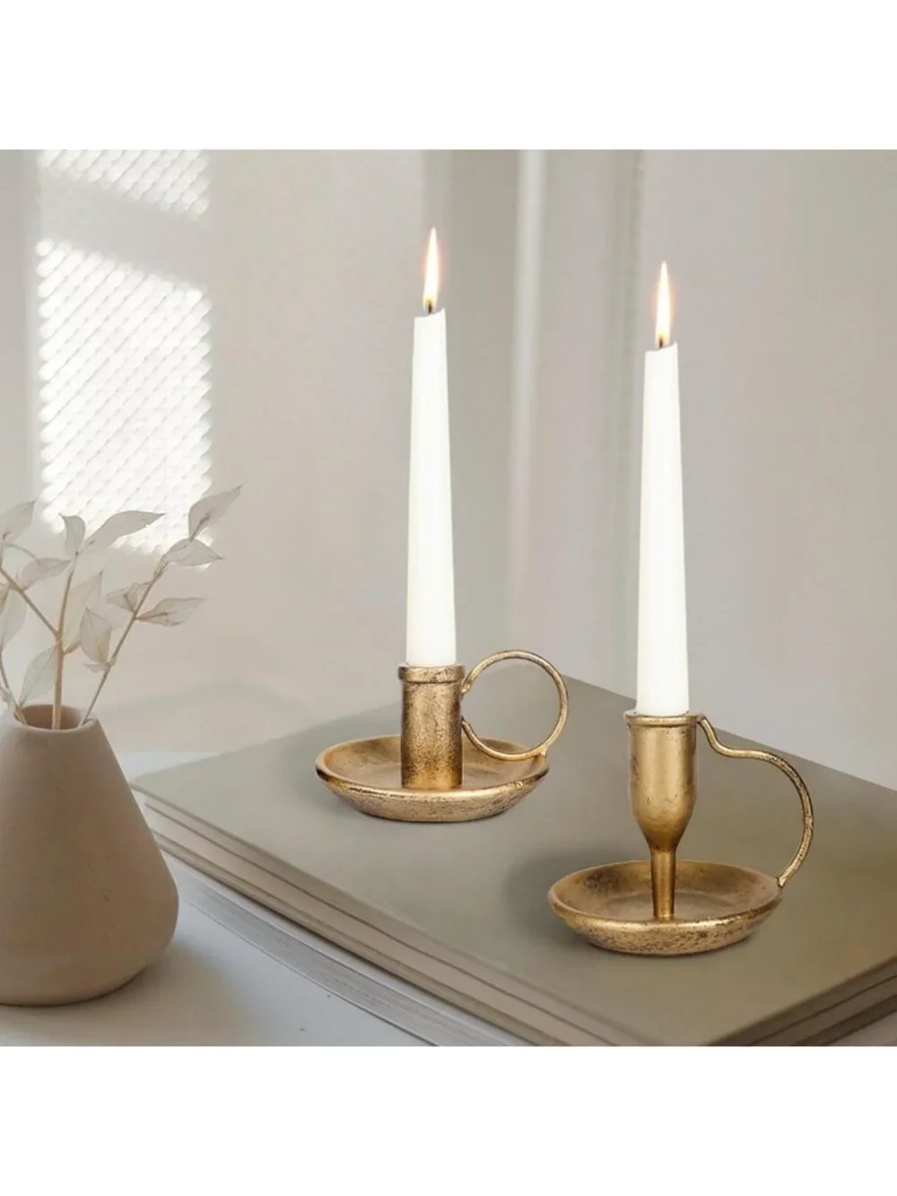Antique Brass Taper Candle Holders Set of 2 | Vintage Decorative Stands for